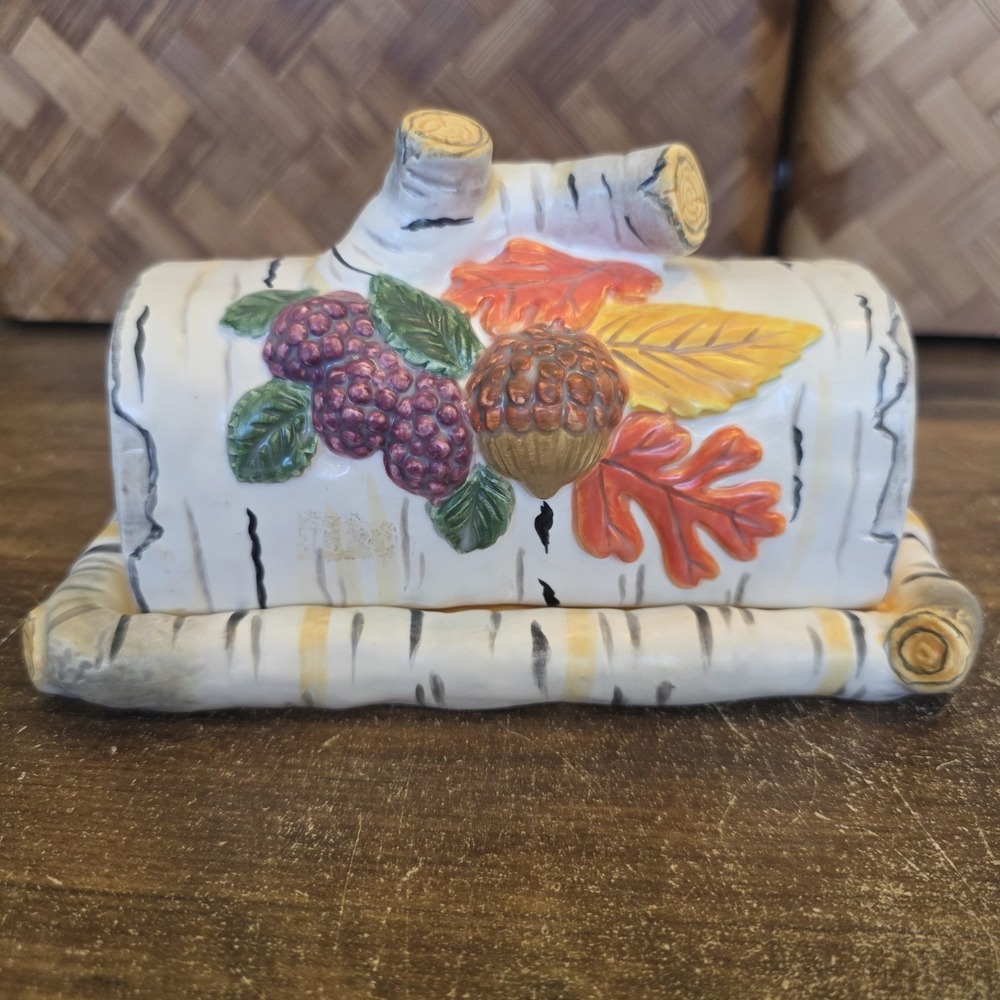 Department‎ 56 Covered Butter Dish Woodland Ceramic Decorative 7.5" x 4"